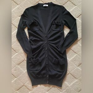 Designer Black Button-Up Cardigan with ruching front detail